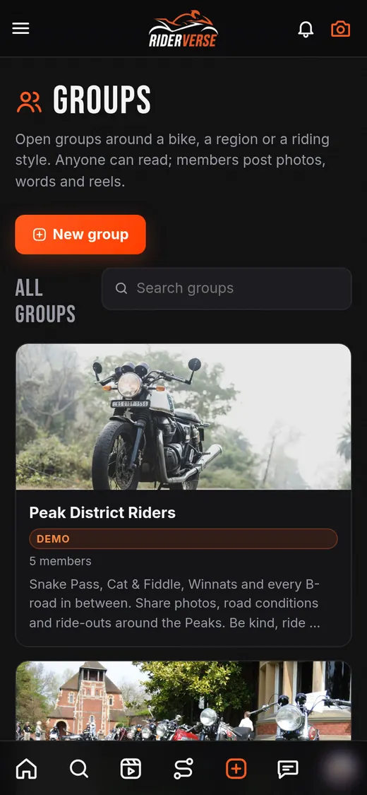 Riderverse groups on a phone