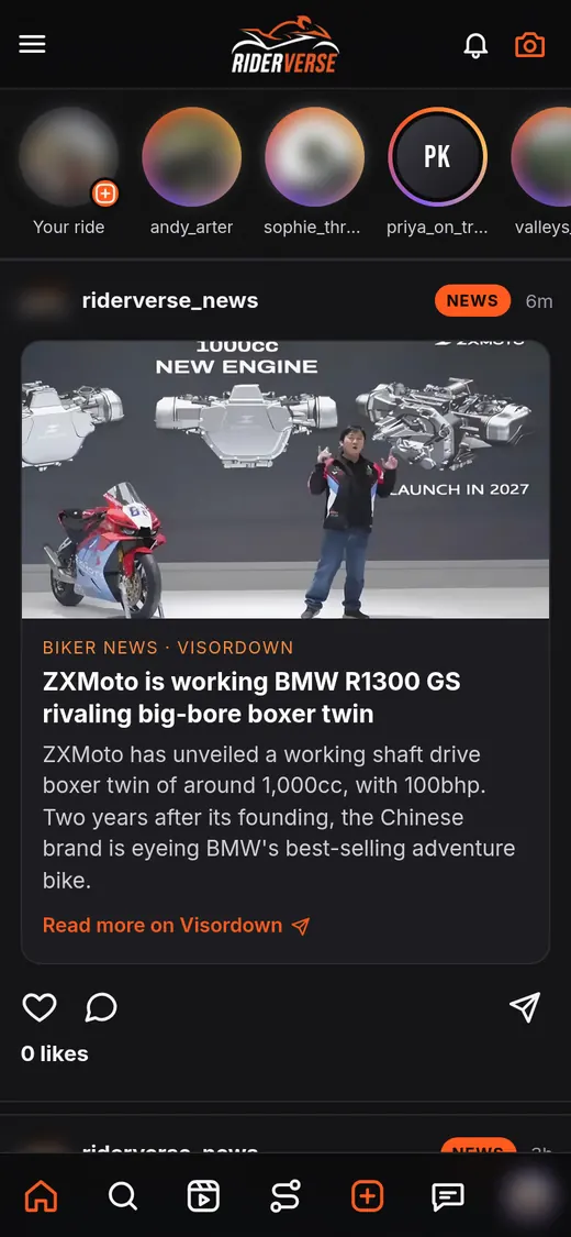 Riderverse home feed on a phone