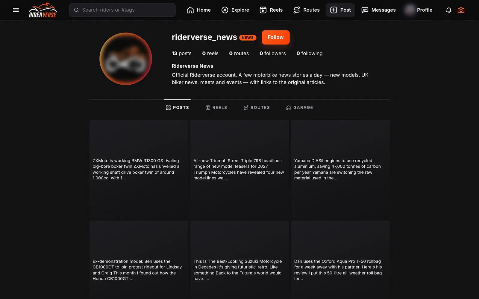 The riderverse_news profile on desktop