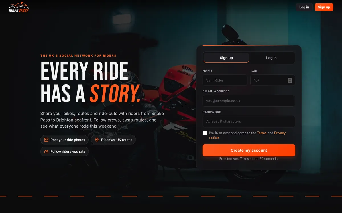 Riderverse website home page
